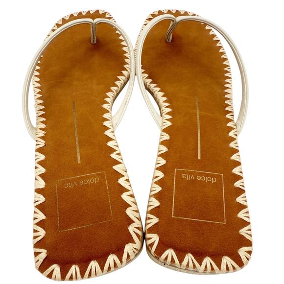 Dolce Vita Barty Thong Flip Flop Sandals in Ivory Leather Shoes Size US 9.5 - Picture 4 of 11